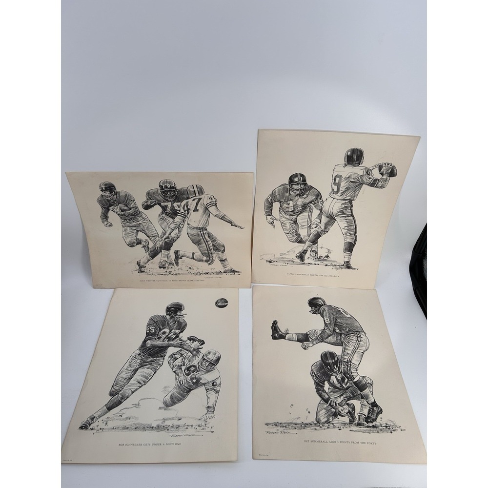 Vintage NFL Robert Riger Lithographs‎ Set Of 4 Shell Oil Co 1960